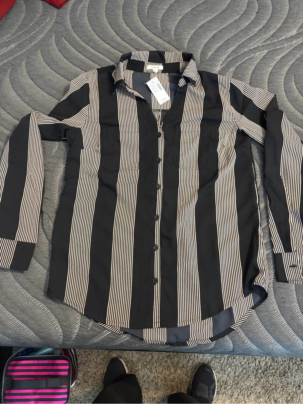 Maurices Black and Cream Striped Button-Down Shirt